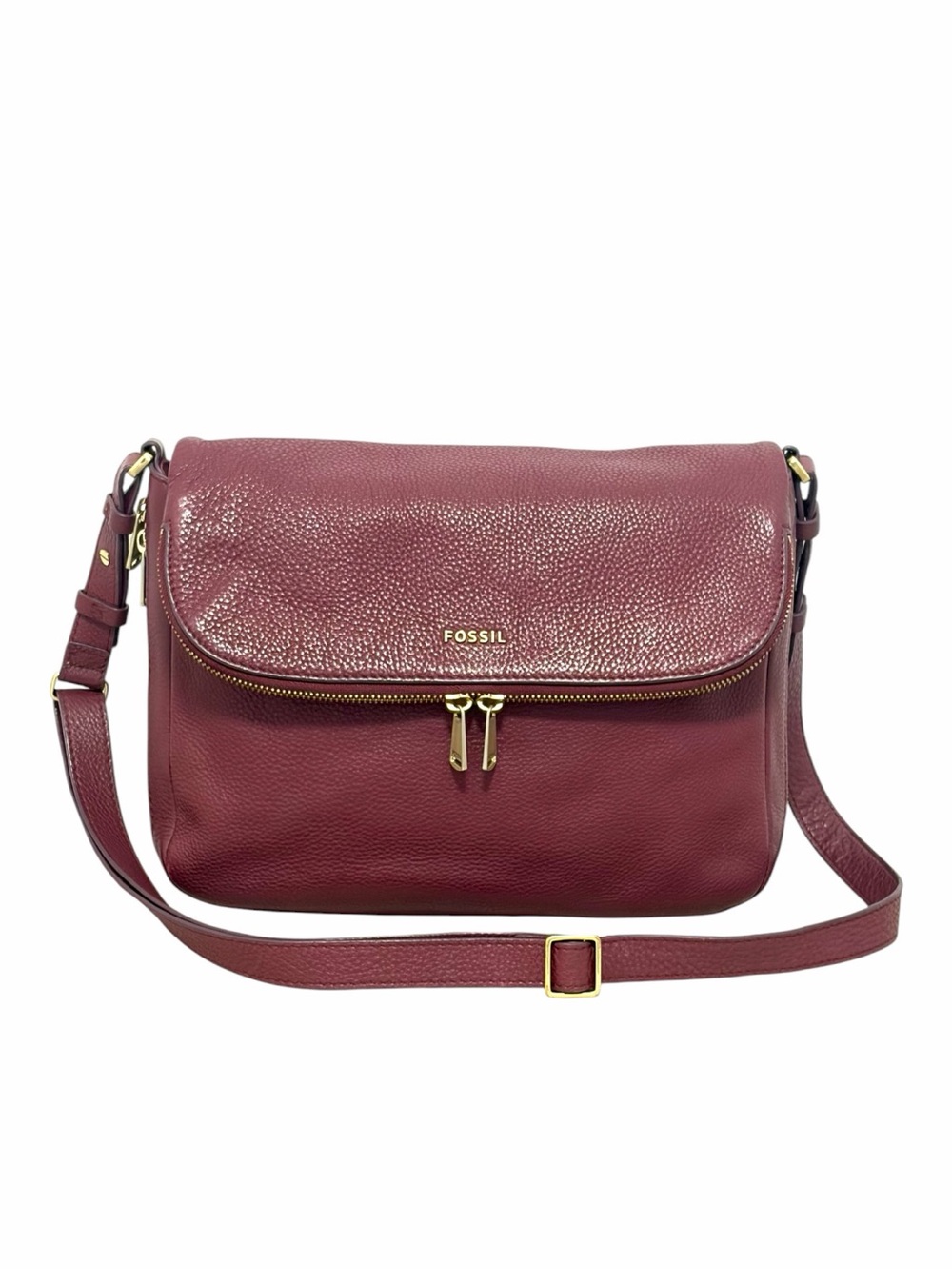 Fossil Preston Large Burgundy Pebbled Leather Flap Messenger Crossbody